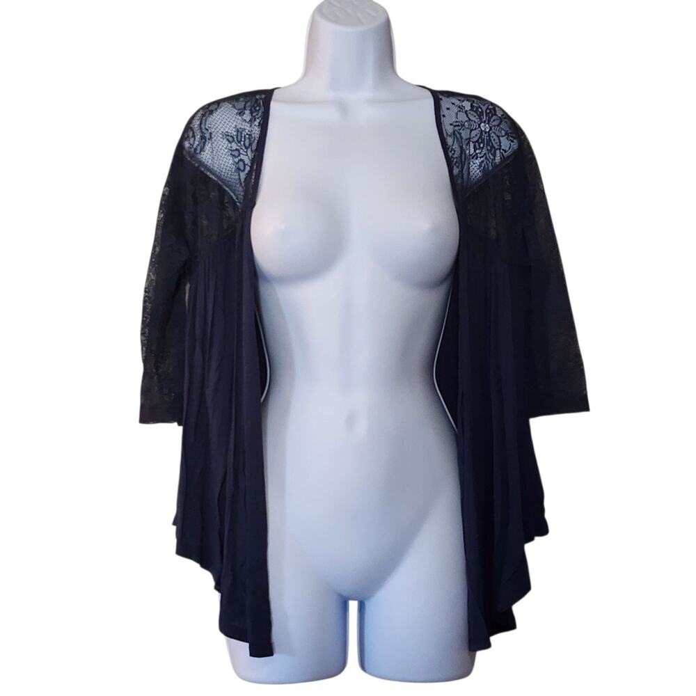 Just Jeans Womens Open Front Drapey Shrug Top Size XS-S Navy 1/2 Lace Sleeve